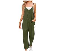 SMIDOW Combinaison pour femme habillée décontractée ample sans manches bretelles spaghetti extensible jambe large pantalon long barboteuse avec poches, #T01-Vert armée, Small