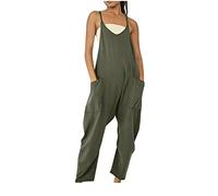 SMIDOW Combinaison pour femme habillée décontractée ample sans manches bretelles spaghetti extensible jambe large pantalon long barboteuse avec poches, #01 Vert, Medium