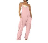 SMIDOW Combinaison pour femme habillée décontractée ample sans manches bretelles spaghetti extensible jambe large pantalon long barboteuse avec poches, #06 Rose, X-Large
