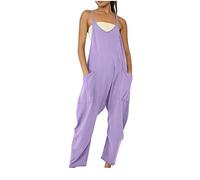 SMIDOW Combinaison pour femme habillée décontractée ample sans manches bretelles spaghetti extensible jambe large pantalon long barboteuse avec poches, #07 Violet, Medium