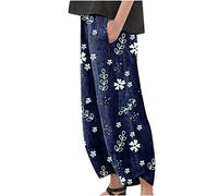 SMIDOW Pantacourt pour femme en coton et lin - Coupe large - Style décontracté - Pour l'été - Taille élastique, #011 Bleu, Taille 4XL