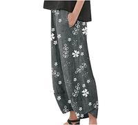SMIDOW Pantacourt pour femme en coton et lin - Coupe large - Style décontracté - Pour l'été - Taille élastique, #012 Gris foncé, Taille 4XL