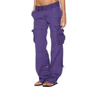 SMIDOW Pantalon cargo taille basse pour femme - Grande taille - Pantalon baggy extensible à jambes larges et poches - Pantalon militaire Y2K Streetwear, #G05-violet, Taille 4XL
