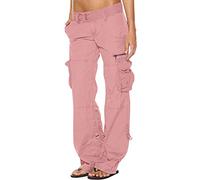 SMIDOW Pantalon cargo taille basse pour femme - Grande taille - Pantalon baggy extensible à jambes larges et poches - Pantalon militaire Y2K Streetwear, #G04-Rose, Taille 4XL