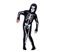 Smiffy's Déguisement Squelette Enfant – Noir, combinaison à capuche – Halloween