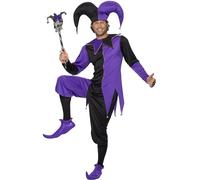 Smiffy's Costume bouffon médiéval - haut col intégré, pantalon et chapeau Halloween - Violet M