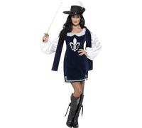Smiffy's 43416L - Musketier Weibliche Kostüm Navy mit Kleid und Hut