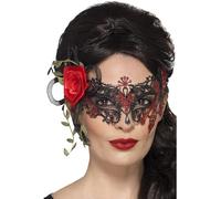 Smiffy's Masque pour les yeux Jour des morts filigrane métallisé avec roses, Noir