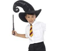Smiffy's - Kit sorcier enfant noir avec cravate, chapeau et baguette, 34 cm (Halloween)
