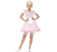 Smiffy's - Déguisement serveuse des années 50 - Robe et mini-chapeau - Rose - Taille L