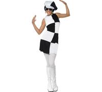 Smiffys 60s Party Girl Costume, Black & White (Size M)