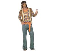 Smiffys 60s Singer Costume, Male, Multi-Coloured Top, Waiscoat, Trousers, Belt & Headband, 1960's Groovy Fancy Dress, Adult Dress Up Costumes