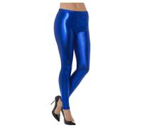 Smiffys 80s Metallic Disco Leggings, Blue (Size S)