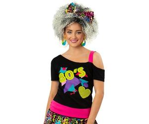 Smiffys 80s Off the Shoulder T-Shirt, Printed