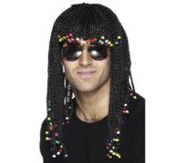 Smiffys 80s Tressé & Perlé Déguisement Perruque Tresses Stevie Wonder Noir Neuf