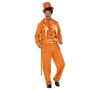 Smiffys Costume smoking stupide des années 1990, orange, avec veste, pantalon, fausse chemise et chapeau Halloween