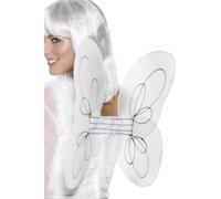 Smiffys Ailes d'ange à paillettes, blanches et argent, 50x30cm/20x12in Halloween, Carnaval