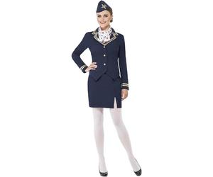 Smiffys Airways Costume d'accompagnateur bleu avec veste, jupe, écharpe et chapeau, icônes et idoles, costume pour adulte