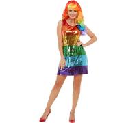 Smiffys All That Glitters Déguisement arc-en-ciel multicolore avec robe à paillettes pour adulte