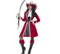 Smiffys Authentique costume de femme capitaine Deluxe, Rouge, avec robe, veste, cravate et couvre-bottes Halloween