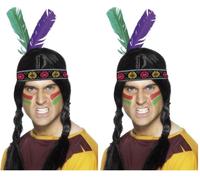 Smiffys Bandeau à plumes multicolore inspiré amérindien, avec 2 plumes Halloween (Lot de 2)