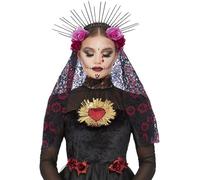 Smiffy's Bandeau Deluxe Jour des morts avec roses et voile – Halloween