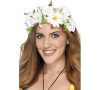 Smiffys Bandeau fleurs marguerites, blanc, avec carte étiquette