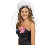 Smiffys - Bandeau & voile pour femme, enterrement de vie de jeune fille - Polyester SM700 (Taille unique) (Blanc)