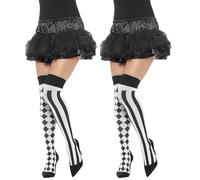Smiffys Bas arlequin, Blanc et Noir Halloween (Lot de 2)