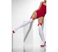Smiffys Bas opaque blanc avec nœuds rouges – Halloween, Carnaval
