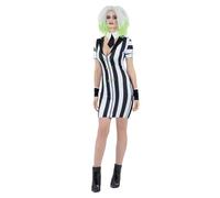 Smiffys Beetlejuice Costume pour adulte avec veste, pantalon et cravate, rayures noires et blanches avec manches inscriptibles sous licence officielle Warner Brothers Costume d'Halloween idéal pour la