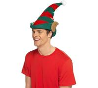 Smiffys Bonnet d'elfe, Rouge et vert, avec oreilles