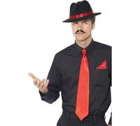 Smiffys Borsalino, cravate et mouchoir, Rouge