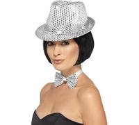 Smiffys Borsalino pailleté, Argent Halloween, Carnaval