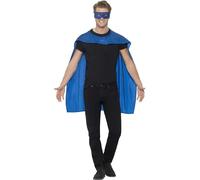 Costume De Super-Héros Pour Adultes Avec Cape Et Masque Pour Les Yeux Bleu