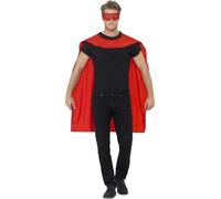 Smiffys Cape, Rouge, avec masque pour les yeux