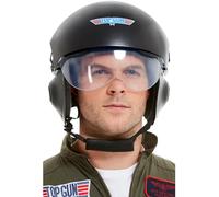 Smiffys Casque Top Gun de luxe, Noir, avec visière et mentonnière ajustables Halloween