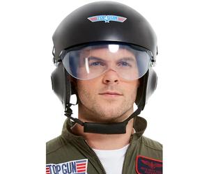 Smiffys Casque Top Gun de luxe, Noir, avec visière et mentonnière ajustables Halloween