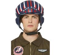Smiffys Casque Top Gun Maverick de luxe, bleu marine, casque avec visière et mentonnière ajustables Halloween