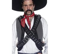 Smiffys Ceinture cartouchière cuir western authentique, noire Halloween