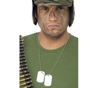 Smiffys Chaîne avec plaque d'identité, argent, aluminium Halloween, Carnaval