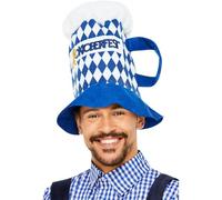 Smiffys Chapeau à bière à carreaux Fête de la Bière, Bleu et blanc, Poignée