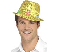 Smiffys Chapeau à sequins illuminé, doré, avec LED multi-fonction
