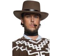 Smiffys Chapeau de bandit armé authentique Western, marron, avec bordure noire Halloween