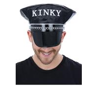Smiffys Chapeau de capitaine kinky, noir avec chaîne argentée et slogan KINKY, accessoire de déguisement pour enterrement de vie de garçon, enterrement de vie de jeune fille, soirées en club