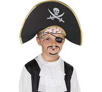 Smiffys Chapeau de capitaine pirate, Noir, avec tête de mort, sur la carte d'affichage