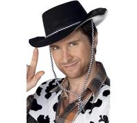 Smiffys Chapeau de cowboy, plastique floqué, noir, avec corde Halloween