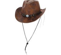Smiffys - Chapeau de cowboy en similicuir brun clair, bande Jewel turquoise - Halloween, Carnaval
