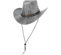 Smiffys Chapeau de cowboy western en similicuir gris, avec Jewel band turquoise