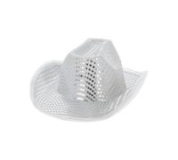 Smiffys Chapeau de cowgirl à paillettes lumineux avec LED, argent